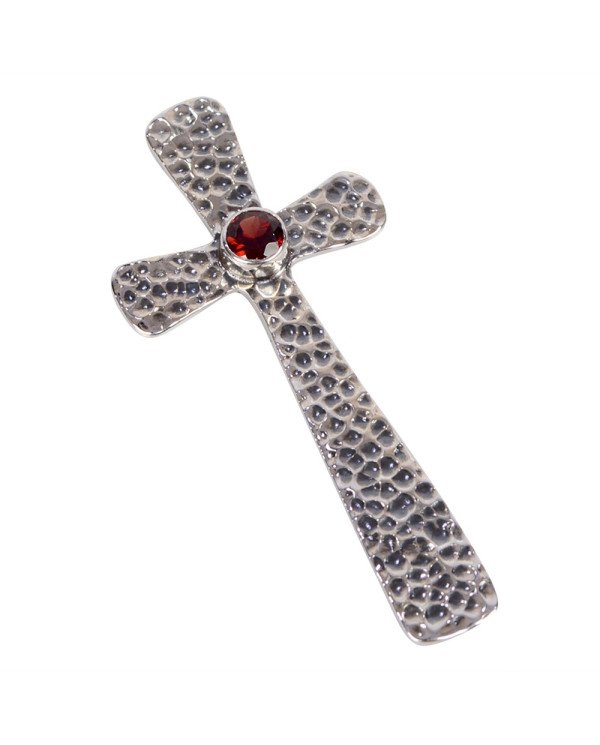 Natural Garnet Gemstone 925 Sterling Silver Cross Pendant| Jewels Artisan