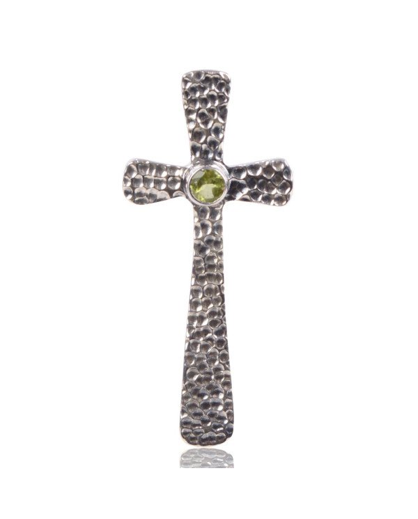 Natural Peridot Gemstone 925 Sterling Silver Cross Pendant| Jewels Artisan