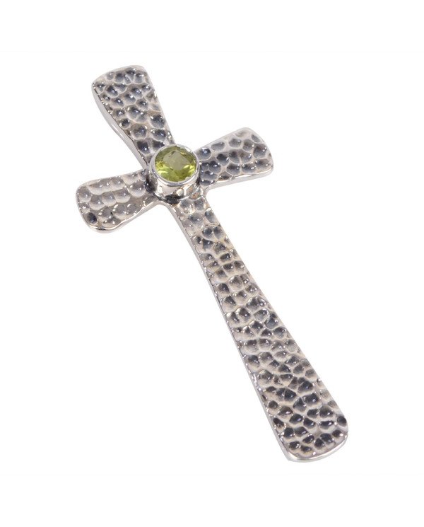 Natural Peridot Gemstone 925 Sterling Silver Cross Pendant| Jewels Artisan