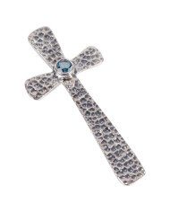 Natural Swiss Blue Topaz Gemstone 925 Sterling Silver Cross Pendant| Jewels Artisan