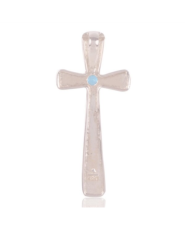Natural Swiss Blue Topaz Gemstone 925 Sterling Silver Cross Pendant| Jewels Artisan