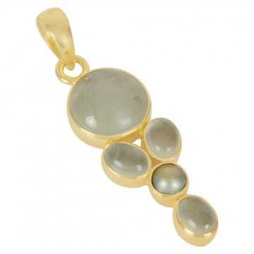 Natural Prehnite and Colour Pearl Gemstone 925 Sterling Silver Locket Pendant| Jewels Artisan