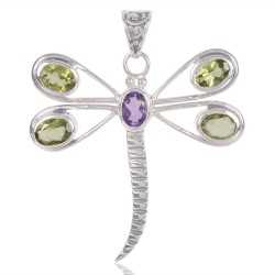 Natural Peridot Amethyst Gemstone 925 Sterling Silver Pendant| Jewels Artisan