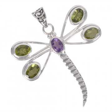Natural Peridot Amethyst Gemstone 925 Sterling Silver Pendant| Jewels Artisan