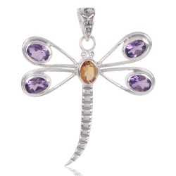 Natural Amethyst And Citrine Gemstone 925 Sterling Silver Butterfly Pendant| Jewels Artisan