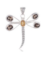 Natural Smoky Quartz And Citrine Gemstone 925 Sterling Silver Butterfly Pendant| Jewels Artisan