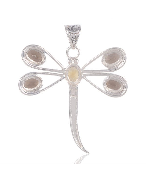 Natural Smoky Quartz And Citrine Gemstone 925 Sterling Silver Butterfly Pendant| Jewels Artisan