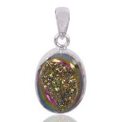 Natural Titanium  Druzy Gemstone 925 Sterling Silver Cluster Pendant| Jewels Artisan