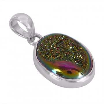 Natural Titanium  Druzy Gemstone 925 Sterling Silver Cluster Pendant| Jewels Artisan