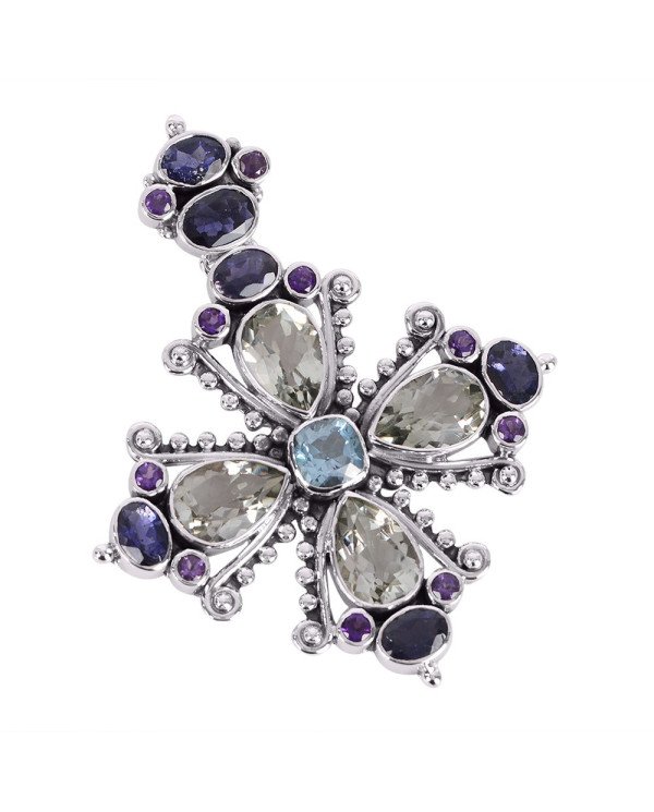 Natural Green Amethyst Iolite And Sky Blue topaz Gemstone 925 Sterling Silver Pendant| Jewels Artisan