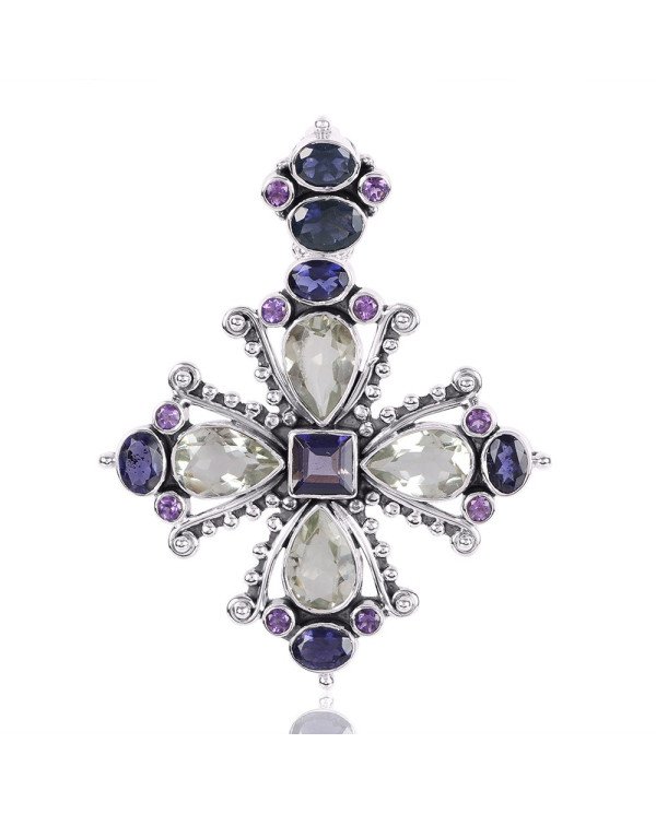 Natural Green Amethyst Iolite Gemstone 925 Sterling Silver Locket Pendant| Jewels Artisan