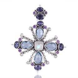 Natural Amethyst Iolite Blue Topaz And Rainbow Moonstone Gemstone 925 Sterling Silver Locket Pendant| Jewels Artisan
