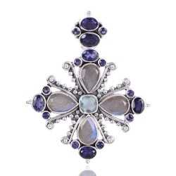Natural Labradorite Iolite And Sky Blue Topaz Gemstone 925 Sterling Silver Statement Pendant| Jewels Artisan