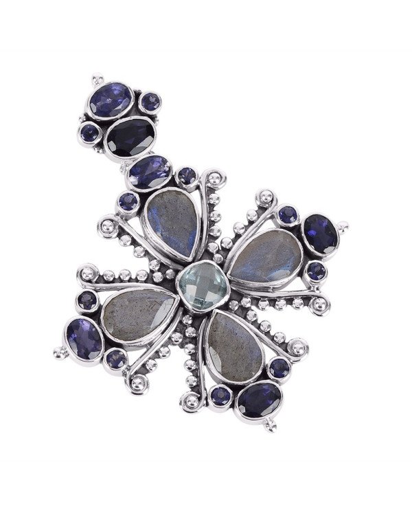 Natural Labradorite Iolite And Sky Blue Topaz Gemstone 925 Sterling Silver Statement Pendant| Jewels Artisan