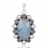 Natural Aquamarine Labradorite And Pearl Gemstone 925 Sterling Silver Statement Pendant| Jewels Artisan