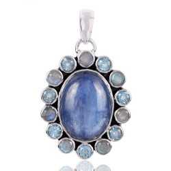 Natural Kyanite Labradorite And Swiss Blue Topaz Gemstone 925 Sterling Silver Pendant| Jewels Artisan