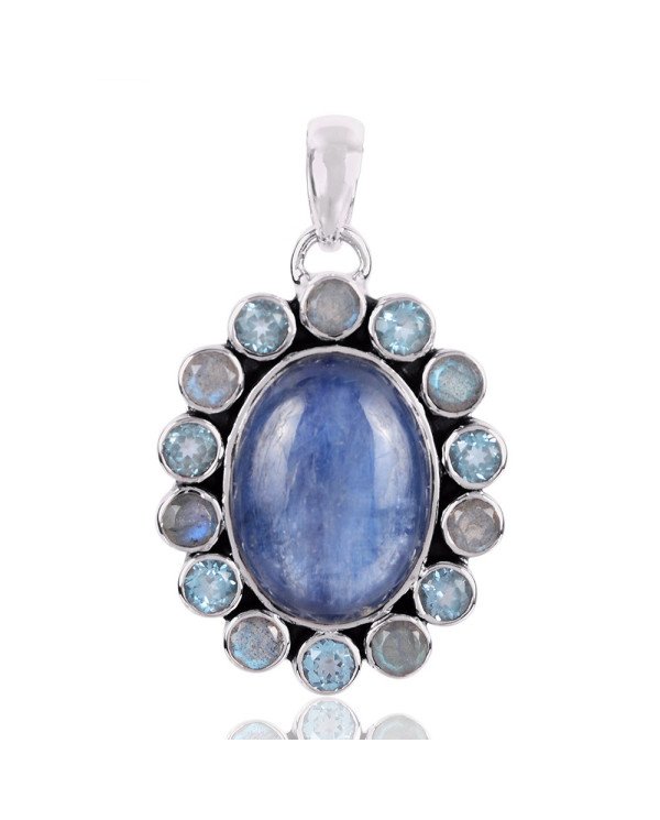 Natural Kyanite Labradorite And Swiss Blue Topaz Gemstone 925 Sterling Silver Pendant| Jewels Artisan