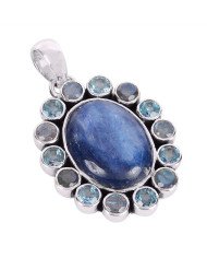 Natural Kyanite Labradorite And Swiss Blue Topaz Gemstone 925 Sterling Silver Pendant| Jewels Artisan