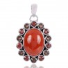 Natural Garnet Red Onyx And Smoky Quartz Gemstone 925 Sterling Silver Pendant| Jewels Artisan