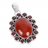 Natural Garnet Red Onyx And Smoky Quartz Gemstone 925 Sterling Silver Pendant| Jewels Artisan
