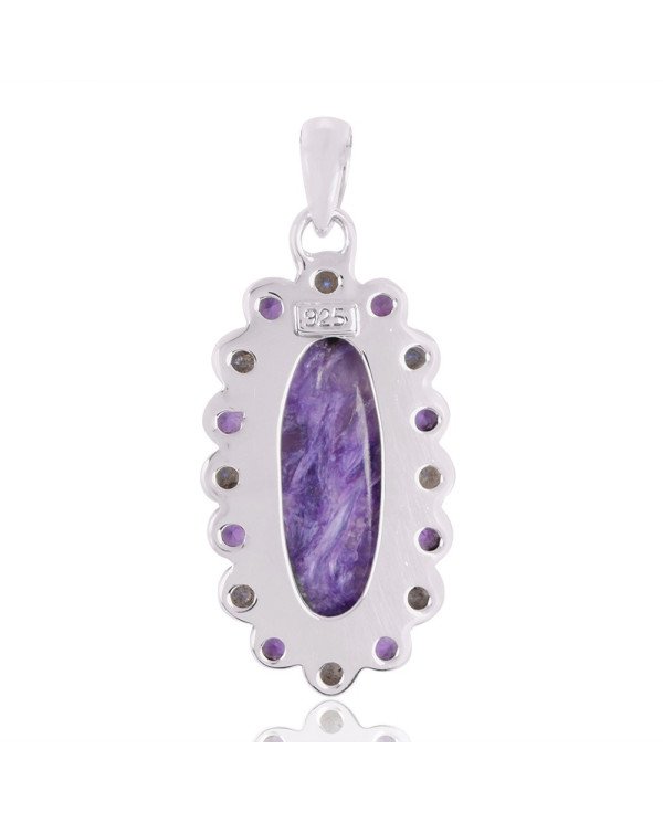 Natural Charoite Labradorite And Amethyst  Gemstone 925 Sterling Silver Pendant| Jewels Artisan