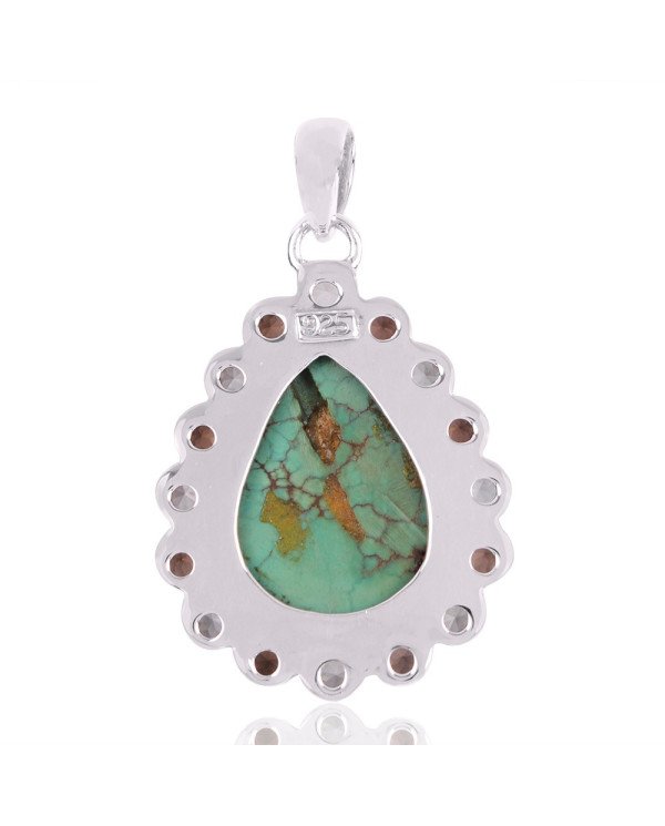 Natural Tibetan Turquoise Smoky Quartz And Green Amethyst Gemstone 925 Sterling Silver Pendant| Jewels Artisan