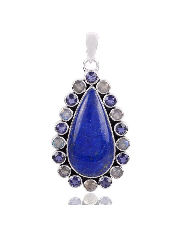 Natural Lapis Labradorite And Iolite Gemstone 925 Sterling Silver Pendant| Jewels Artisan