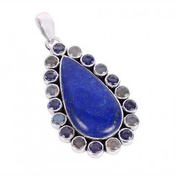 Natural Lapis Labradorite And Iolite Gemstone 925 Sterling Silver Pendant| Jewels Artisan
