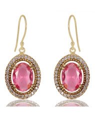 Pink Gemstone and White Cubic Zirconia Gold Plated Fashion Earring| Jewels Artisan
