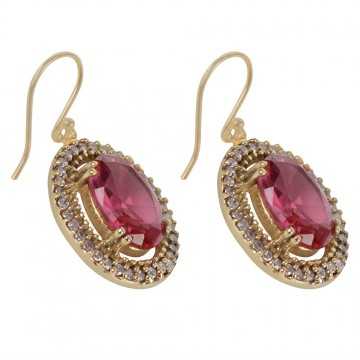Pink Gemstone and White Cubic Zirconia Gold Plated Fashion Earring| Jewels Artisan
