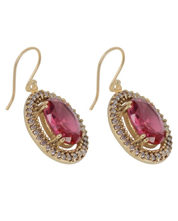 Pink Gemstone and White Cubic Zirconia Gold Plated Fashion Earring| Jewels Artisan