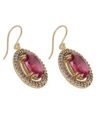 Pink Gemstone and White Cubic Zirconia Gold Plated Fashion Earring| Jewels Artisan