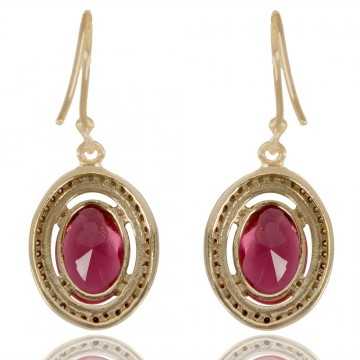 Pink Gemstone and White Cubic Zirconia Gold Plated Fashion Earring| Jewels Artisan