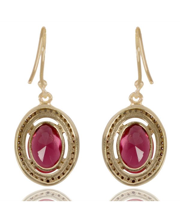 Pink Gemstone and White Cubic Zirconia Gold Plated Fashion Earring| Jewels Artisan