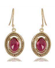 Pink Gemstone and White Cubic Zirconia Gold Plated Fashion Earring| Jewels Artisan