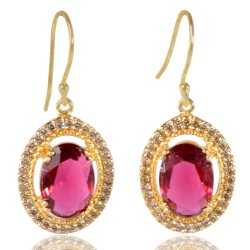 Red Gemstone and White Cubic Zirconia Gold Plated Fashion Earring| Jewels Artisan