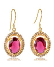Red Gemstone and White Cubic Zirconia Gold Plated Fashion Earring| Jewels Artisan
