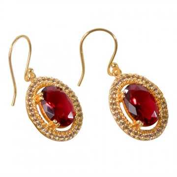 Red Gemstone and White Cubic Zirconia Gold Plated Fashion Earring| Jewels Artisan
