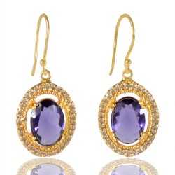 Purple Gemstone and White Cubic Zirconia Gold Plated Fashion Earring| Jewels Artisan