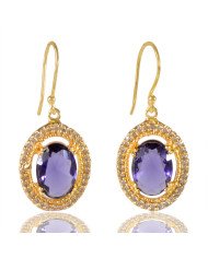 Purple Gemstone and White Cubic Zirconia Gold Plated Fashion Earring| Jewels Artisan