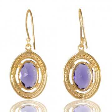 Purple Gemstone and White Cubic Zirconia Gold Plated Fashion Earring| Jewels Artisan