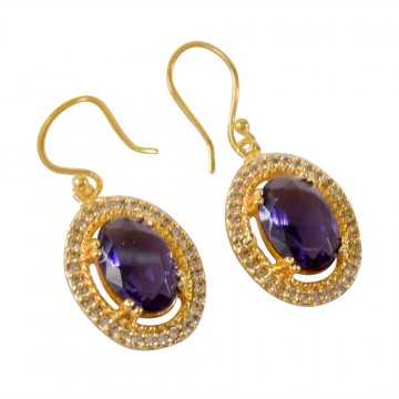 Purple Gemstone and White Cubic Zirconia Gold Plated Fashion Earring| Jewels Artisan
