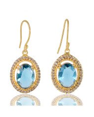 London Topaz Gemstone and White Cubic Zirconia Gold Plated Fashion Earring| Jewels Artisan