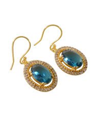 London Topaz Gemstone and White Cubic Zirconia Gold Plated Fashion Earring| Jewels Artisan