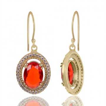 Orange Gemstone and White Cubic Zirconia Gold Plated Fashion Earring| Jewels Artisan