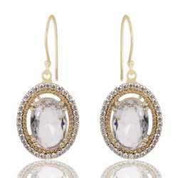 White Clear Gemstone and White Cubic Zirconia Gold Plated Fashion Earring| Jewels Artisan