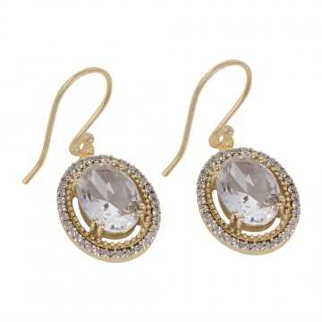 White Clear Gemstone and White Cubic Zirconia Gold Plated Fashion Earring| Jewels Artisan