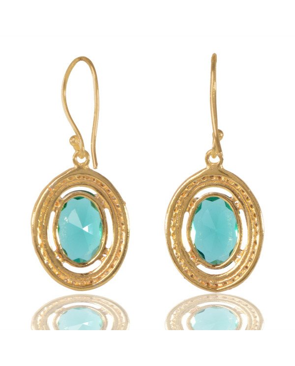 Light Green Gemstone and White Cubic Zirconia Gold Plated Fashion Earring| Jewels Artisan