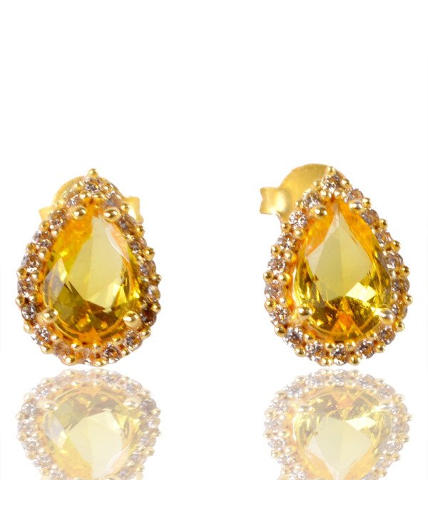 Yellow Gemstone and White Cubic Zirconia Gold Plated Stud Earring| Jewels Artisan