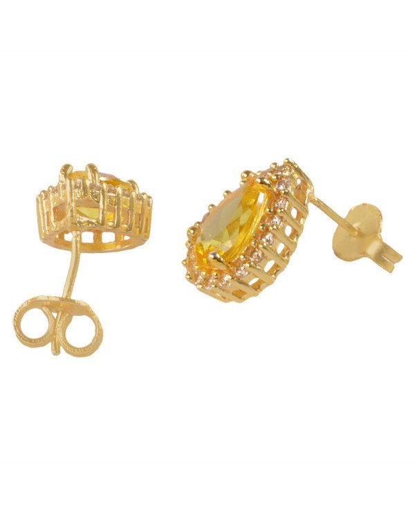 Yellow Gemstone and White Cubic Zirconia Gold Plated Stud Earring| Jewels Artisan